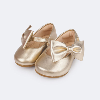 Sapato Infantil Feminino Pampili Mini Angel Laço Removível Branco Dourado - sapato para bebe