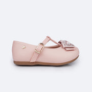 Sapato Infantil Pampili Mini Angel Laço com Glitter e Strass Rosa - lateral do sapato