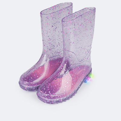 Bota Galocha de Led Infantil Pampili Lulu Glee Transparente Com Glitter Dots - bota de plástico com led