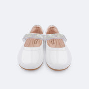 Sapato Infantil Pampili Mini Angel Tira de Strass Verniz Branco - frente da sapatilha