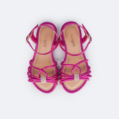 Sandália Infantil Pampili Cherrie Tira Comfy Strass Pink - superior da sandália confortável
