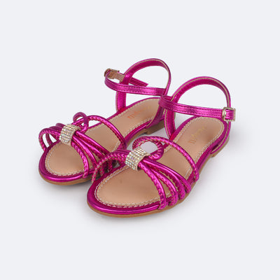 Sandália Infantil Pampili Cherrie Tira Comfy Strass Pink - frente da sandália com strass