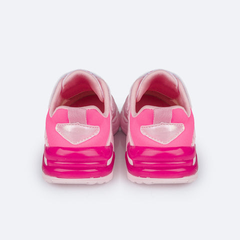 Tênis de Led Infantil Pampili SPK 35 Glitter Rosa - traseira do tênis com recortes pink