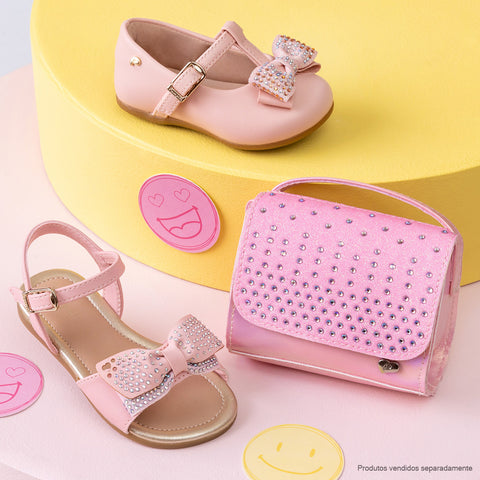 Sapato Infantil Pampili Mini Angel Laço com Glitter e Strass Rosa - coleção completa