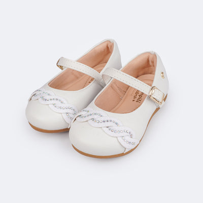 Sapato Infantil Pampili Mini Angel Trança Strass Branco - sapato para batizado