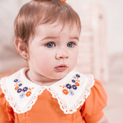 Vestido de Bebê Bambollina Gola Bordada Laranja - vestido infantil 