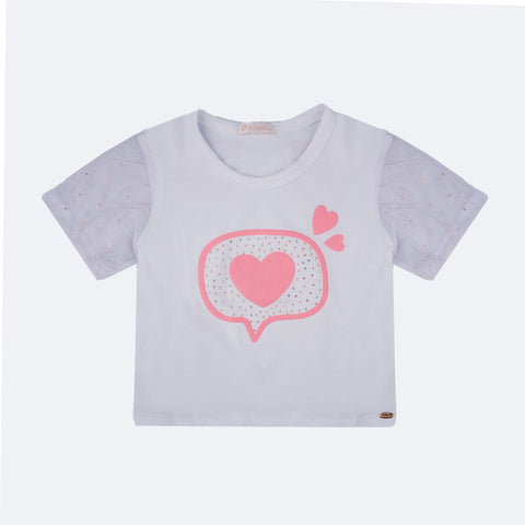 Camiseta Infantil Pampili Tule e Strass Branca - frente da camiseta com strass