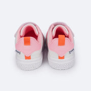 Tênis Infantil Pampili Yumi Velcro Triplo Branco e Colorido - traseira do tênis com recortes coloridos