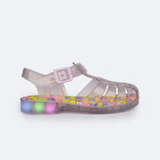 Sandália de Led Infantil Pampili Glee Valen Transparente Glitter Colorida - sandália de led com glitter