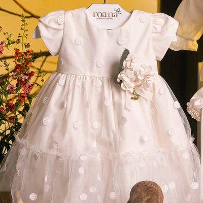 Vestido de Festa Bebê Roana Tule e Poá Marfim - vestido de festa para bebê