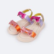 Sandália Infantil Pampili Flower Laços Colorida Metalizada - sandalia colorida