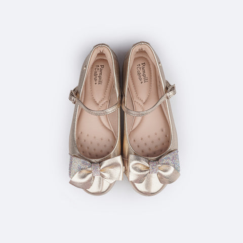 Sapato Infantil Pampili Angel Laço Manta de Strass Dourado - superior do sapato confortável