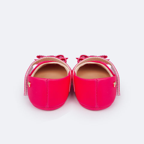 Sapato de Bebê Pampili Nina Momentos Especiais Laço Strass Pink - Ganhe Faixa de Cabelo - traseira do sapato de bebê pink