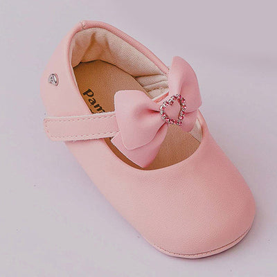 Sapato de Bebê Pampili Nina Laço Coração de Strass Rosa Glacê - sapato de bebê com laço e stras