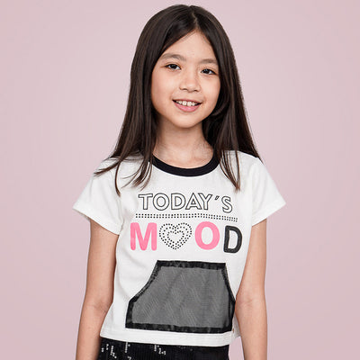 Camiseta Infantil Pampili Today's Mood Off White e Preta - blusa na menina