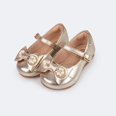 Sapato Infantil Pampili Mini Angel Pérola Dourado - sapato de festa para bebê