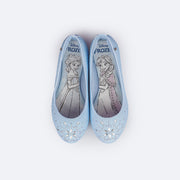 Sapatilha Infantil Pampili Azul Ice Frozen © DISNEY - superior da sapatilha com imagem da elsa e anna