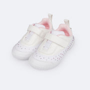 Tênis Infantil Feminino Pampili Yuyu Glitter e Strass Branco - frente do tênis calce fácil