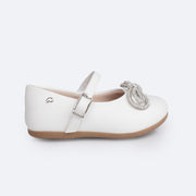 Sapato Infantil Pampili Mini Angel Laço de Strass Branco - lateral do sapato com strass e fivela easy
