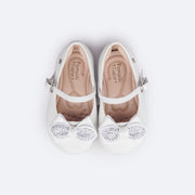 Sapato Infantil Pampili Mini Angel Laço Glitter e Strass Branco - superior da sapatilha com laço de glitter e strass
