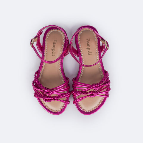 Sandália Infantil Pampili Cherrie Tiras Trançadas Metalizada Pink - superior da sandália rasteira