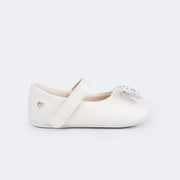 Sapato de Bebê Pampili Nina Laço com Glitter e Strass e Strass Branco - lateral do sapato com velcro