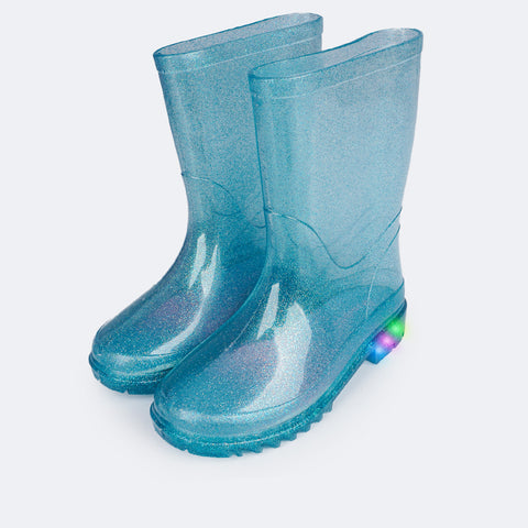 Bota Galocha de Led Infantil Pampili Lulu Glee Transparente Azul - bota de chuva com led