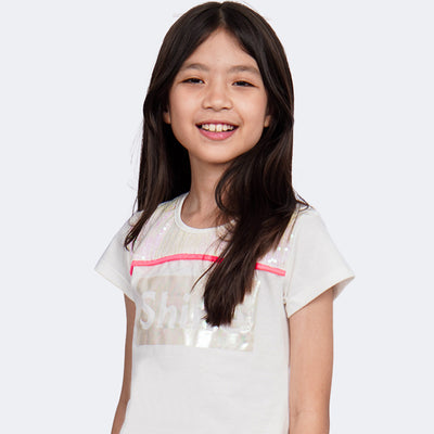 Camiseta Infantil Pampili Shine Paetê Off White - blusa na menina
