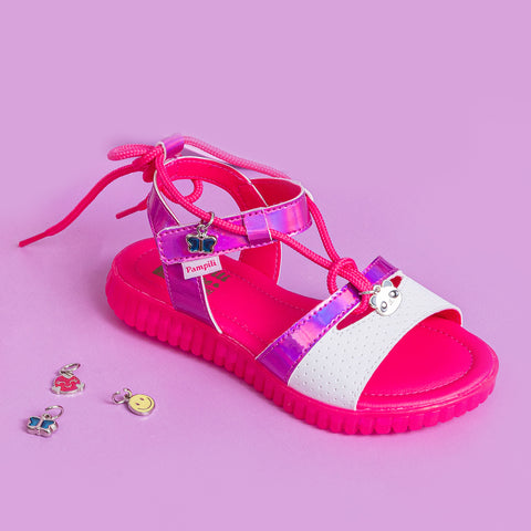 Sandália Papete Infantil Pampili Candy Surprise Pink e Colorida - sandália com pingentes