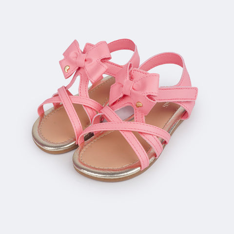 Sandália Infantil Primeiros Passos Pampili Mili Tiras Cruzadas Laço Rosa Chiclete - sandália de bebê para festa