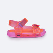 Sandália Papete Infantil Pampili Sun Glee Glitter Laranja e Pink - lateral da sandália de borracha