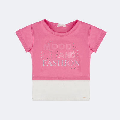 Camiseta Infantil Pampili Mood And Fashion Rosa e Off White - camiseta infantil feminina