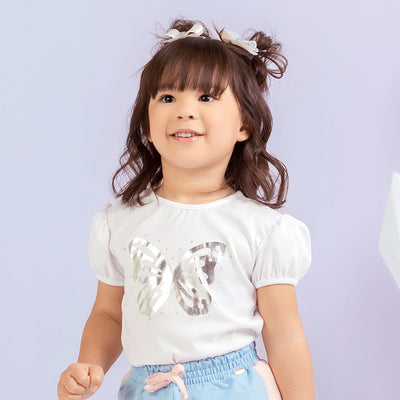 Camiseta Infantil Pampili Borboleta Holográfica Branca - camiseta na menina