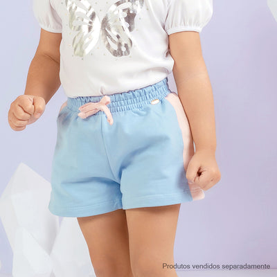 Short Infantil Pampili Cordão Azul e Rosa - frente short infantil