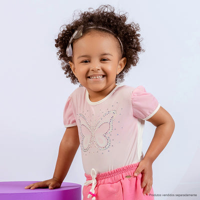 Camiseta Infantil Pampili Borboleta com Strass Rosa - camiseta na menina