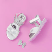 Sandália Papete Infantil Pampili Branca e Prata Mickey & Minnie © DISNEY - papete com glitter