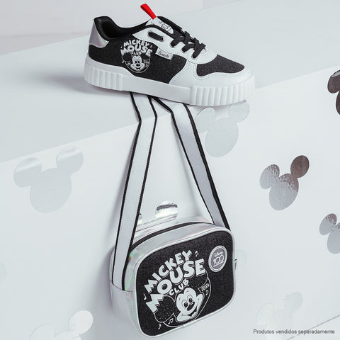 Bolsa Tiracolo Tweenie Preta e Prata Mickey Mouse © DISNEY - bolsa com tênis