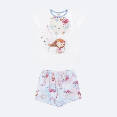 Pijama de Bebê Alakazoo Sonho Branco e Azul - frente do pijama florido