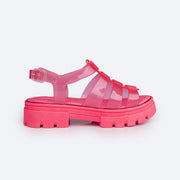 Sandália Feminina Pampili Lyra Glee Tiras Pink Fluor - lateral da sandália com fivela