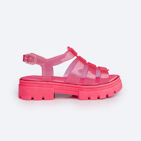 Sandália Feminina Pampili Lyra Glee Tiras Pink Fluor - lateral da sandália com fivela