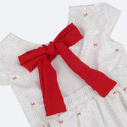 Vestido Infantil Kukiê Natal Cachorrinhos Branco e Vermelho - costas do vestido com amaração e elástico