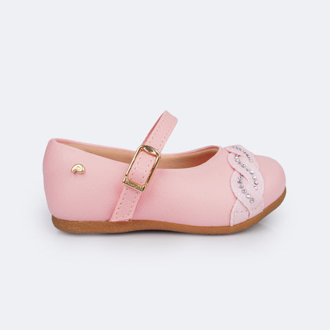 Sapato Infantil Pampili Mini Angel Trança Strass Rosa Glace - sapato infantil feminino
