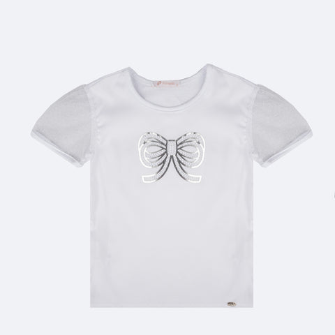 Camiseta Infantil Pampili Laço em Strass Branca - frente da camiseta