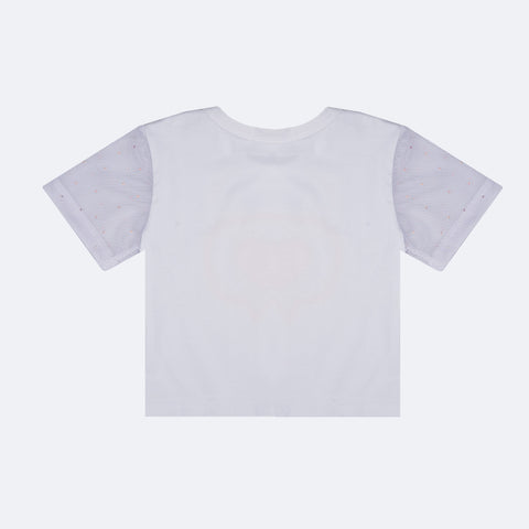 Camiseta Infantil Pampili Tule e Strass Branca - costas da camiseta em algodão com manga de tule