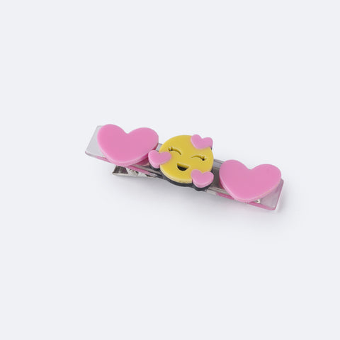 Presilha de Cabelo Bico de Pato Pampili Corações Apaixonados Rosa e Amarela - presilha bico de pato