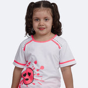 Camiseta Infantil Pampili Carinha Apaixonada Branco e Rosa Neon