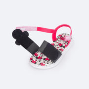 Sandália Infantil Pampili Flower Minnie Preta e Pink Maravilha - sandália infantil calce fácil
