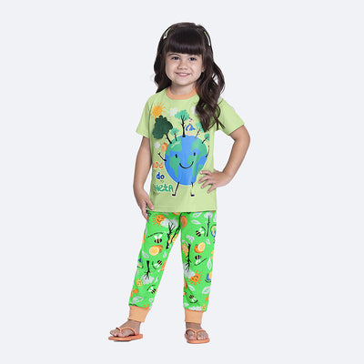 Pijama Infantil Alakazoo Brilha no Escuro Jardim Verde - pijama na menina