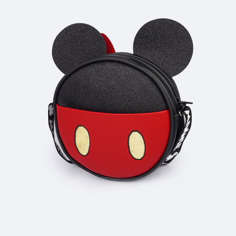 Bolsa Infantil Pampili Transversal Mickey e Minnie Preta Vermelha - frente bolsa infantil
