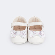 Sapato de Bebê Pampili Nina Laço com Glitter e Strass e Strass Branco - frente do sapato com laço e glitter